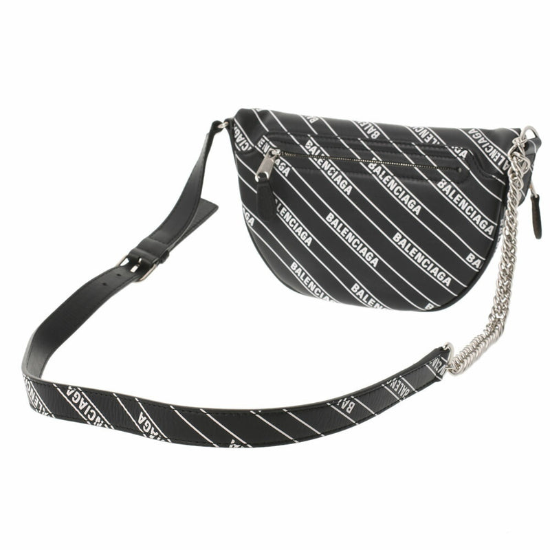 BALENCIAGA print waist bag black / white 565510 unisex leather body
