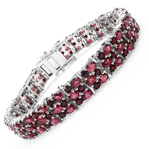 23.40 Carat Genuine Rhodolite & Garnet .925 Sterling Silver Bracelet