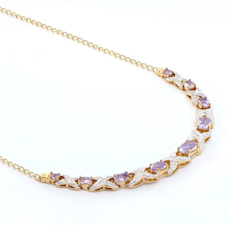 4.06 TW CTS AMETHYST & DIAMONDS 18K GOLD PLATED DESIGNER NECKLACE SIZE 19 INCHES