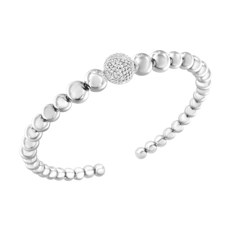 .925 Sterling Silver 1/6 Cttw Diamond Rondelle Graduated Ball Bead Cuff Bangle Bracelet (I-J color, I2-I3 clarity) - Fits wrists up to 7 1/2 inches