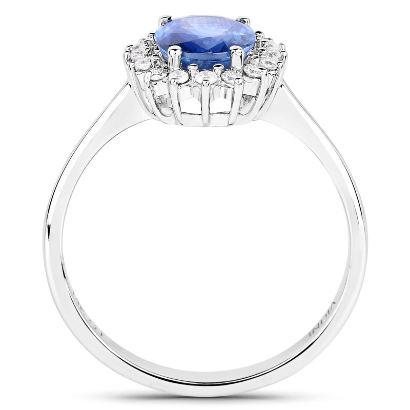 1.68 Carat Genuine Blue Sapphire and White Diamond 14K White Gold Ring