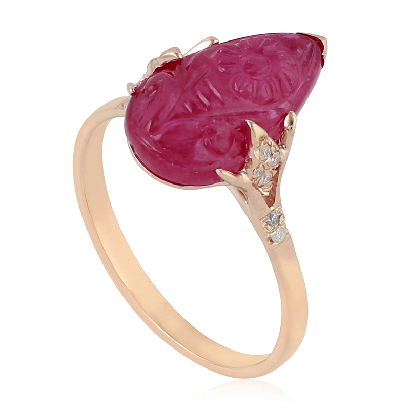 Mother's Day Gift 4.35 Natural Ruby Cocktail Ring 18k Rose Gold Diamond Jewelry