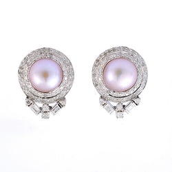 9.08ct Pearl Diamond Stud Earrings 18k Gold 925 Sterling Silver Handmade Jewelry