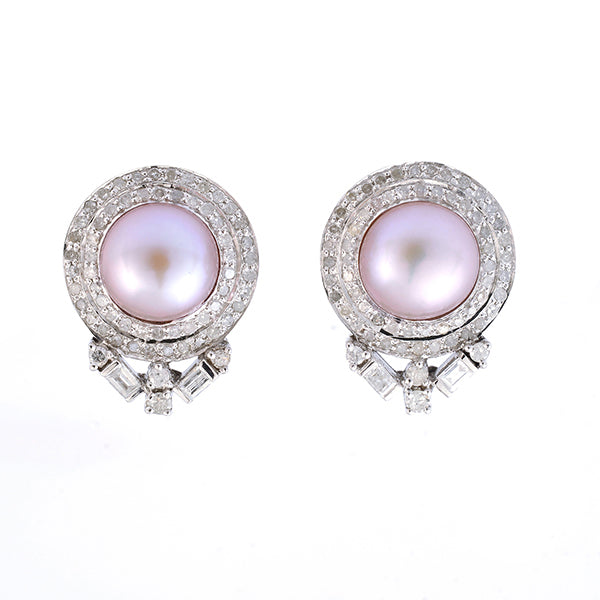 9.08ct Pearl Diamond Stud Earrings 18k Gold 925 Sterling Silver Handmade Jewelry