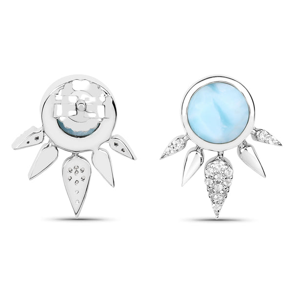 3.21 Carat Genuine Larimar and White Topaz .925 Sterling Silver Earrings