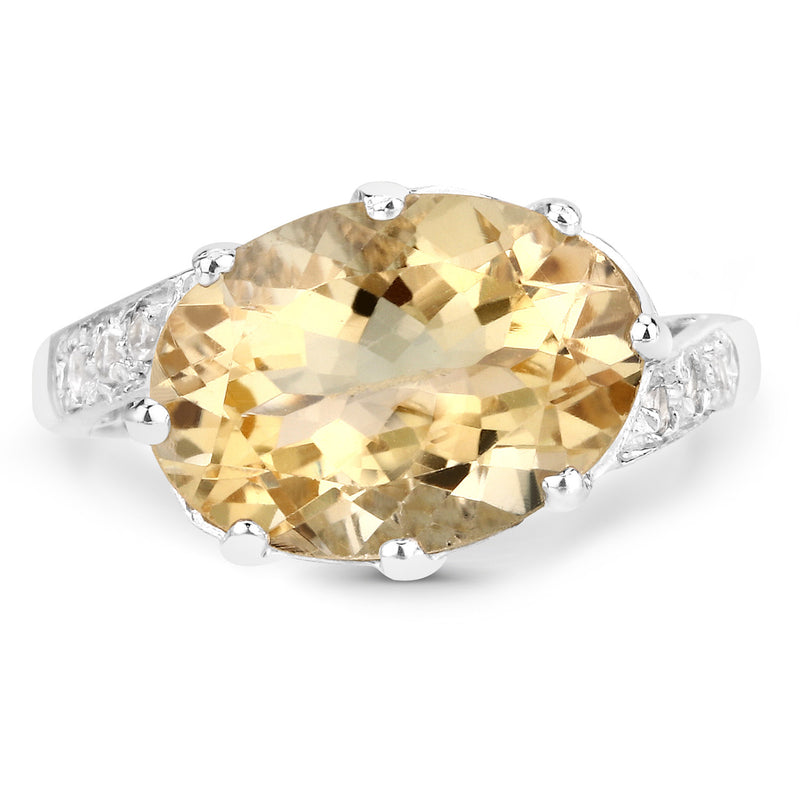 4.63 Carat Genuine Citrine and White Topaz .925 Sterling Silver Ring