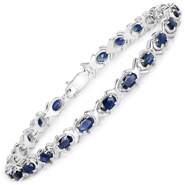 5.06 Carat Genuine Blue Sapphire .925 Sterling Silver Bracelet