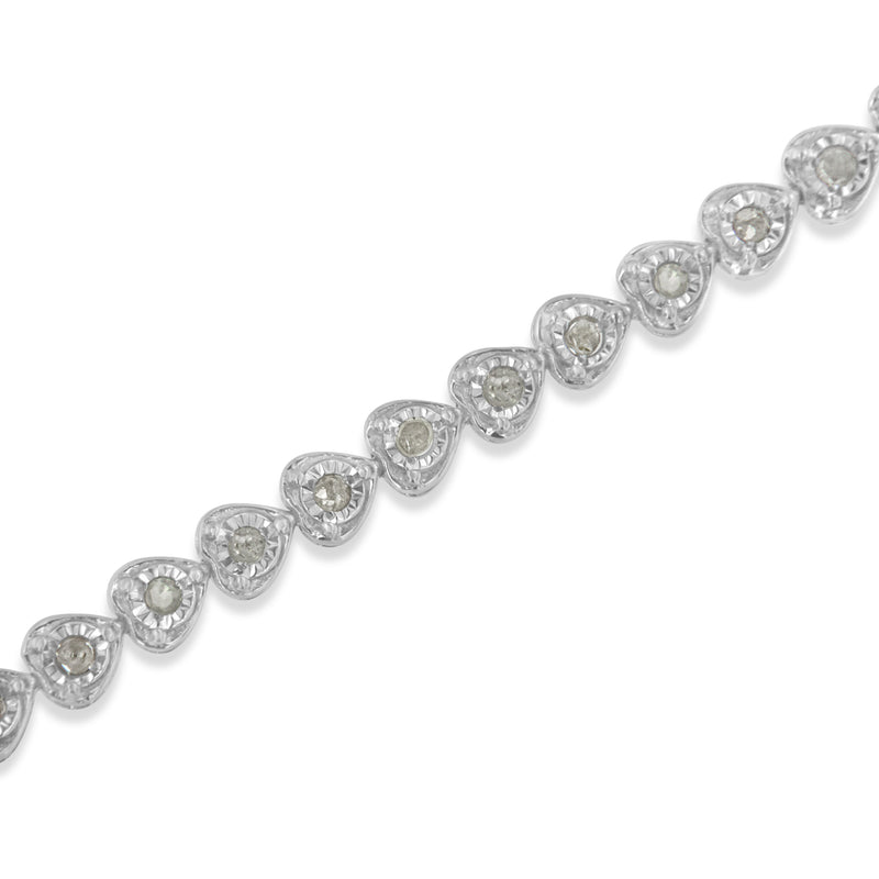 .925 Sterling Silver 1.0 Cttw Miracle Set Diamond Heart-Link 7" Tennis Bracelet (I-J Color, I2-I3 Clarity)