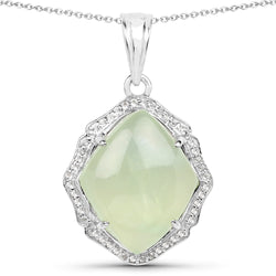 7.49 Carat Genuine Prehnite And White Topaz .925 Sterling Silver Pendant