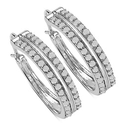 0.96 Carat Genuine White Diamond .925 Sterling Silver Earrings