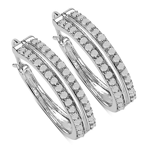 0.96 Carat Genuine White Diamond .925 Sterling Silver Earrings