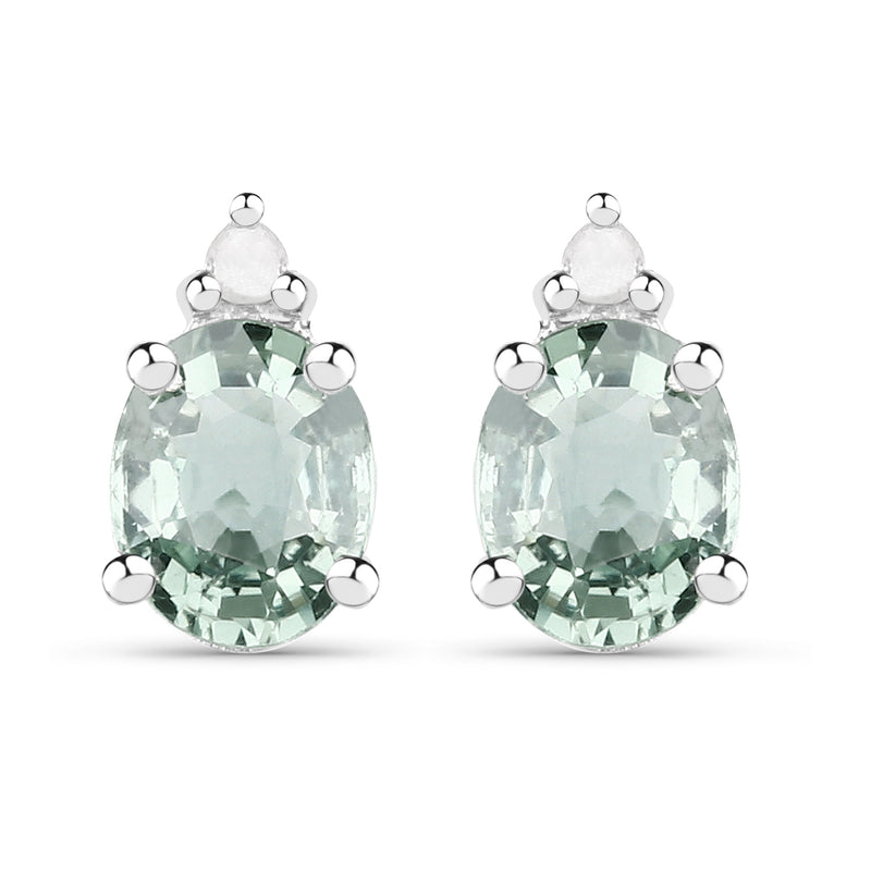 0.64 Carat Genuine Green Sapphire and White Diamond .925 Sterling Silver Earrings