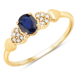 0.44 Carat Genuine Blue Sapphire and White Diamond 14K Yellow Gold Ring