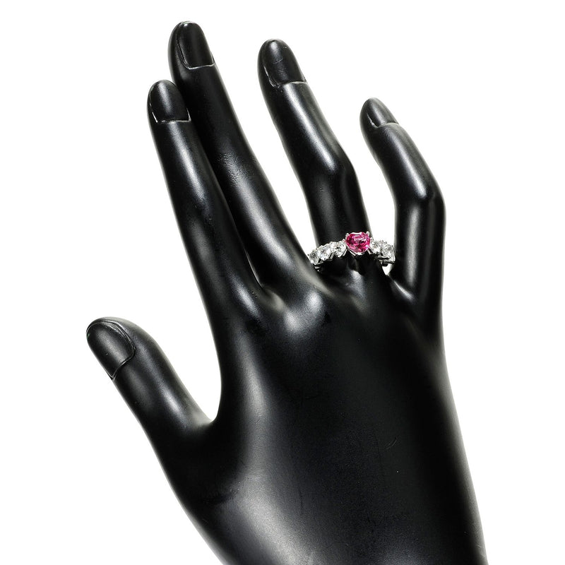 925 Sterling Silver Women Ring Pink and White Topaz Heart Shape