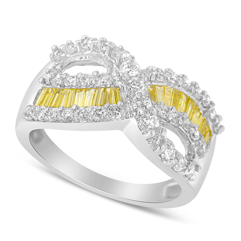14k White Gold 1 1/4ct TDW Treated Yellow Baguette and Round Diamond Infinity Ring(H-I I1-I2)