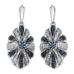 0.60 Carat Genuine Blue Diamond & White Diamond .925 Sterling Silver Earrings