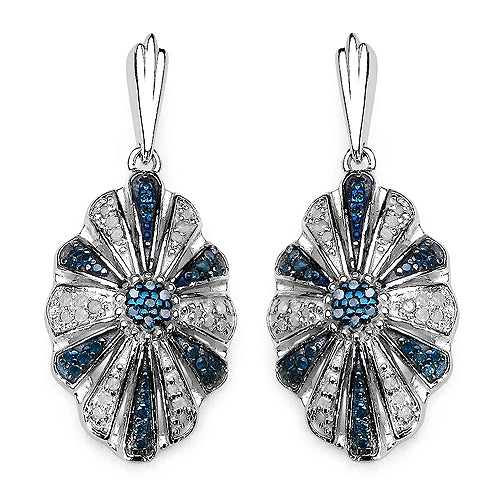 0.60 Carat Genuine Blue Diamond & White Diamond .925 Sterling Silver Earrings