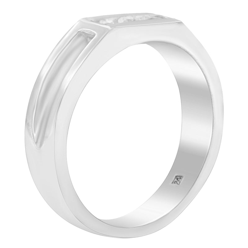 Mens 10k White Gold 3/4ct TDW  Diamond 3-Stone Band Ring (I-JI2-I3)