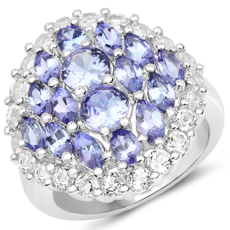 4.72 Carat Genuine Tanzanite and White Topaz .925 Sterling Silver Ring