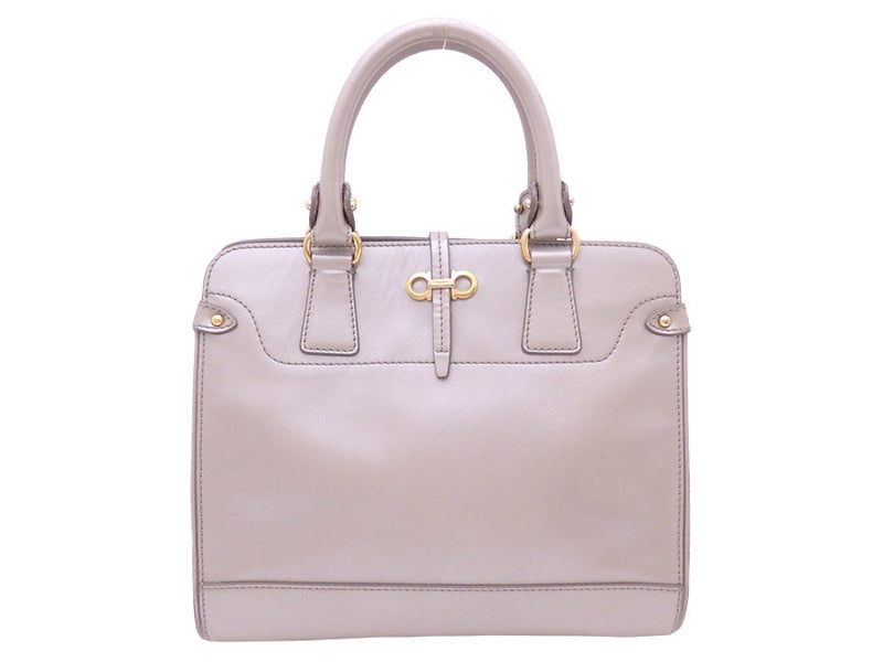 Salvatore Ferragamo Handbag Gancini Metallic Gray Leather Gold Hardware Ladies