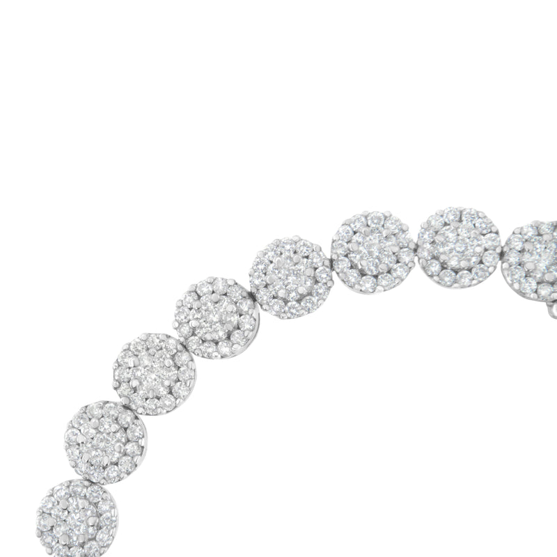 14K White Gold 3-3/4 Cttw Round-Brilliant Cut Diamond 7-1/4" Round Cluster Links Tennis Bracelet (I-J Color, SI2-I1 Clarity)