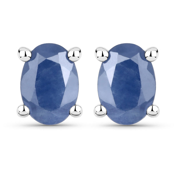 1.60 Carat Genuine Blue Sapphire .925 Sterling Silver Earrings