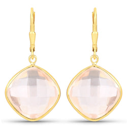 22.40 Carat Genuine Rose Quartz .925 Sterling Silver Earrings