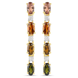 18K Yellow Gold Plated 1.92 Carat Genuine Multi Tourmaline and White Topaz .925 Sterling Silver Earrings