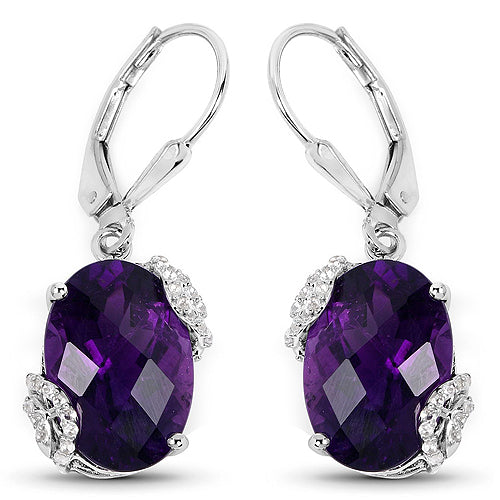 10.18 Carat Genuine Amethyst and White Topaz .925 Sterling Silver Earrings