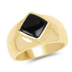 14K Yellow Gold Plated 2.00 Carat Genuine Black Onyx .925 Sterling Silver Ring