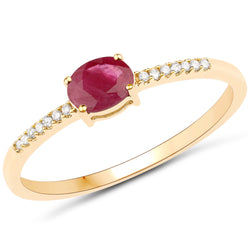 0.34 Carat Genuine Ruby and White Diamond 14K Yellow Gold Ring