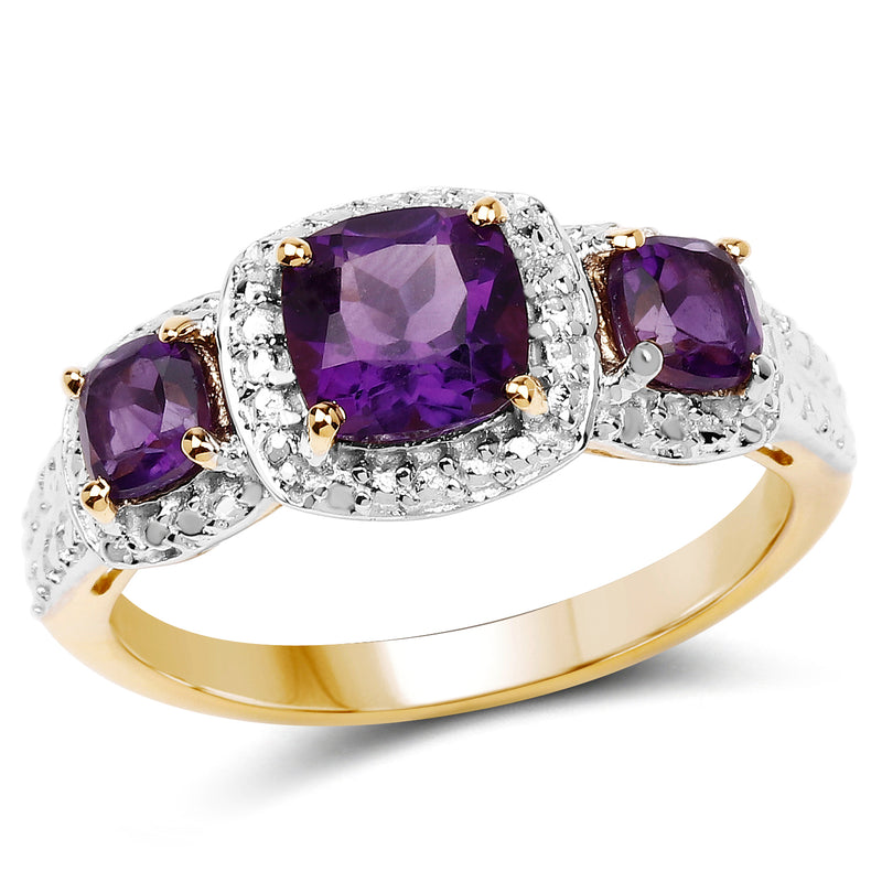 14K Yellow Gold Plated 1.31 Carat Genuine Amethyst .925 Sterling Silver Ring