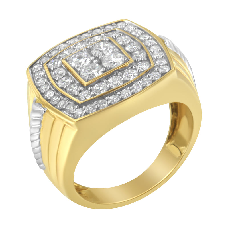 14K Yellow Gold 2.0 Cttw Diamond Men's Double Halo Cushion-Shaped Square Cluster Ring (H-I Color, SI1-SI2 Clarity) - Size 10