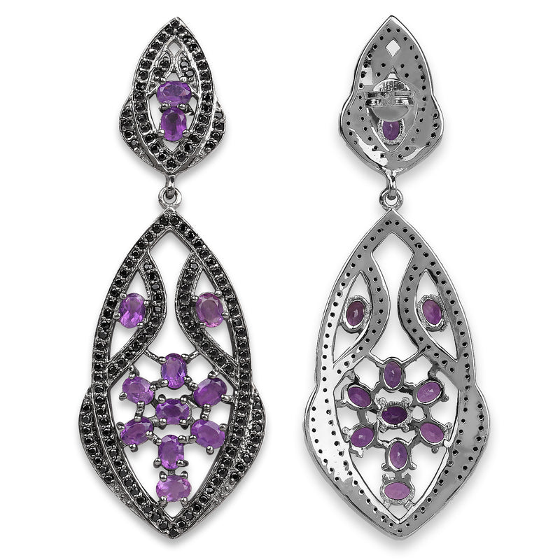 5.74 Carat Genuine Amethyst and Black Spinel .925 Sterling Silver Earrings