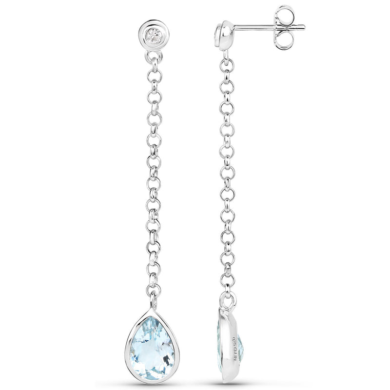 3.36 Carat Genuine Aquamarine and White Topaz .925 Sterling Silver Earrings