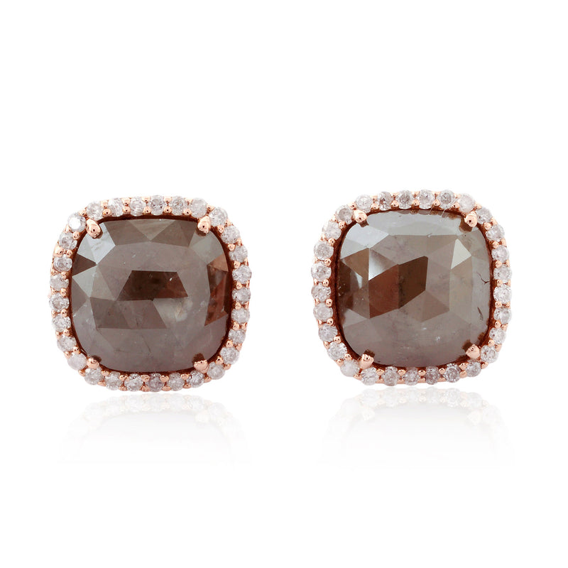 Diamond 18k Solid Rose Gold Handmade Stud Earrings Jewelry Gift For Girl
