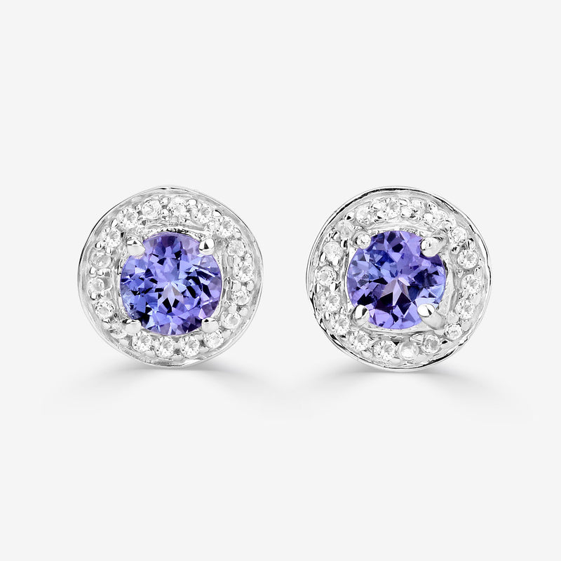 1.12 Carat Genuine Tanzanite and White Topaz .925 Sterling Silver Earrings