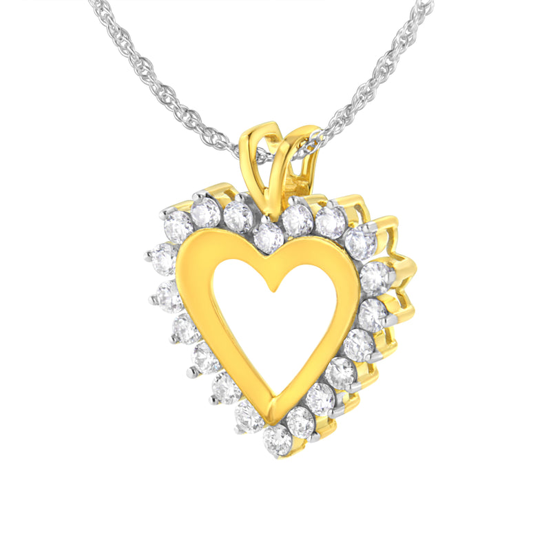 10k Yellow Gold Plated Sterling Silver 1 cttw Lab Grown Diamond Heart Pendant Necklace (F-G Color, VS2-SI1 Clarity)