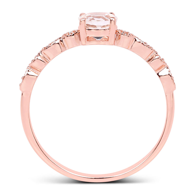 0.45 Carat Genuine Morganite and White Diamond 14K Rose Gold Ring