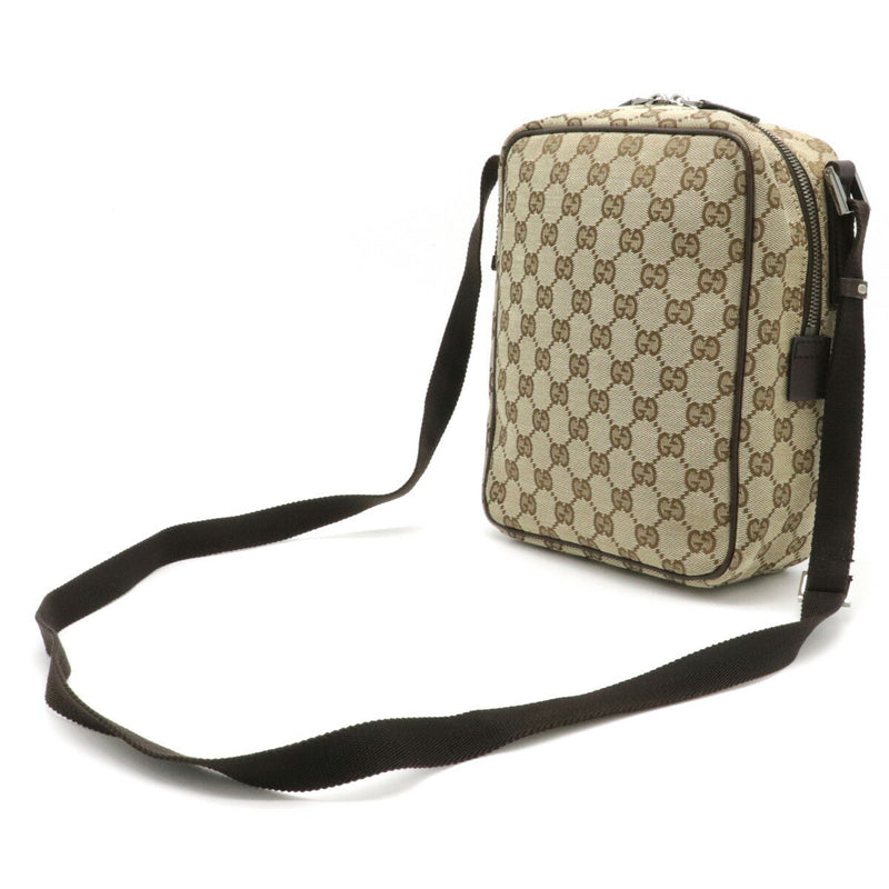 GUCCI Gucci GG canvas shoulder bag pochette leather khaki beige brown dark 03136