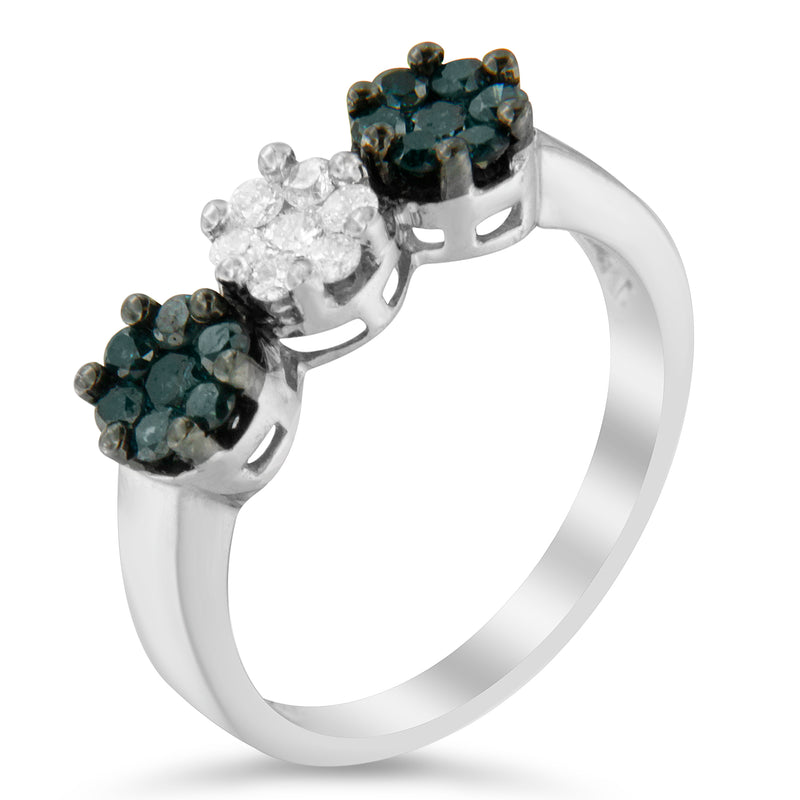 14K White Gold 3/4ct TDW Treated Blue Diamond Floral Ring (H-I I1-I2)