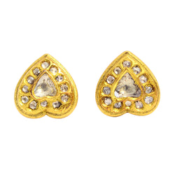 Rose Cut Diamond 22k Yellow Gold Stud Earrings Handmade Jewelry