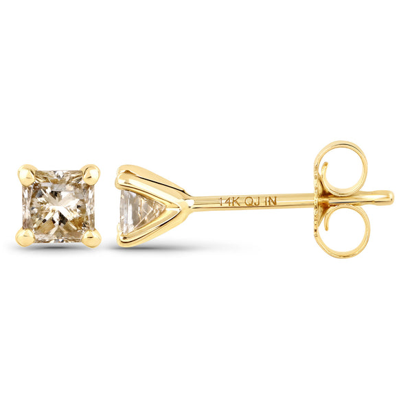 0.43 Carat Genuine Champagne Diamond 14K Yellow Gold Earrings (I1-I2)