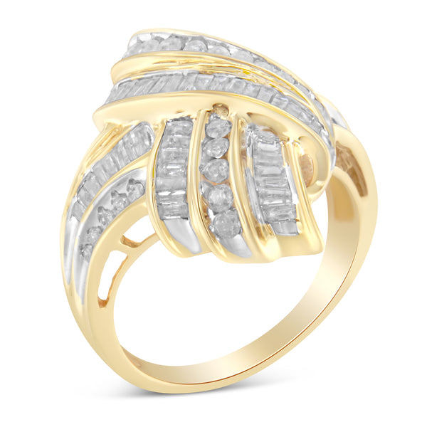 10K Yellow Gold Diamond Bypass Cocktail Ring (1 1/5 Cttw, I-J Color, I2-I3 Clarity) - Size 8