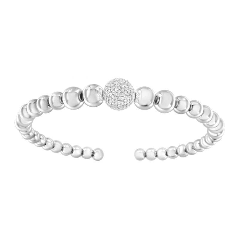 .925 Sterling Silver 1/6 Cttw Diamond Rondelle Graduated Ball Bead Cuff Bangle Bracelet (I-J color, I2-I3 clarity) - Fits wrists up to 7 1/2 inches