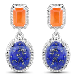 5.22 Carat Genuine Carnelian and Lapis .925 Sterling Silver Earrings