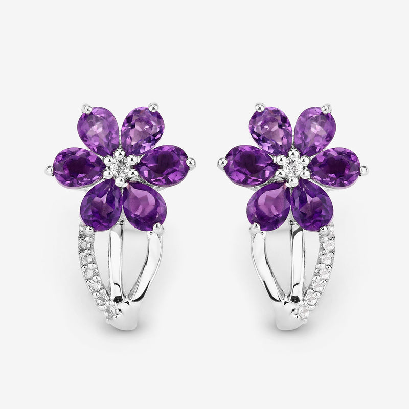 1.90 Carat Genuine Amethyst and White Topaz .925 Sterling Silver Earrings