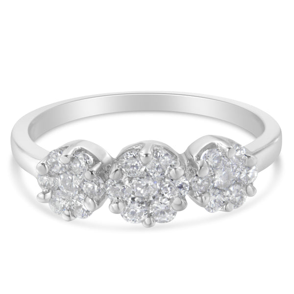 14K White Gold Three-Stone Cluster Diamond Ring (0.7 Cttw, H-I Color, SI2-I1 Clarity) - Size 4-1/2