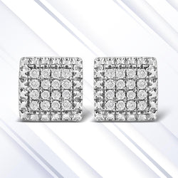 .925 Sterling Silver 1/6 Cttw Round-Cut Diamond Cluster Square Shaped Stud Earrings (I-J Color, I2-I3 Clarity)