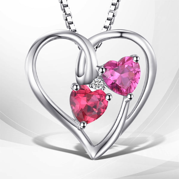 925 Sterling Silver Created Ruby Pink Sapphire Heart Pendant for Woman